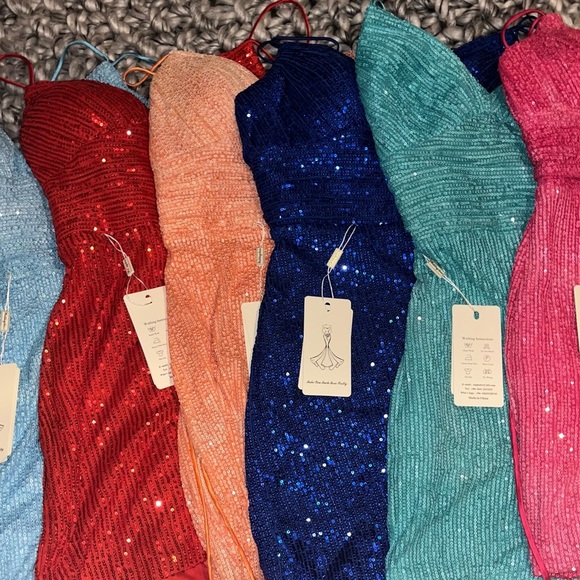 Women's Blue Sequins Tight Short Open Back Homecoming Prom Dress - Picture 6 of 7